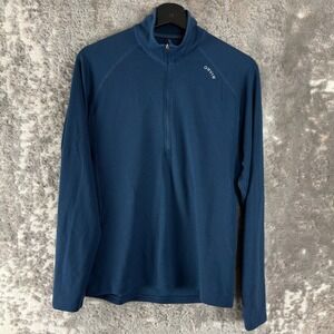 Orvis Size M Quarter Zip Waffle Knit Pullover Top Blue Long Sleeve Womens